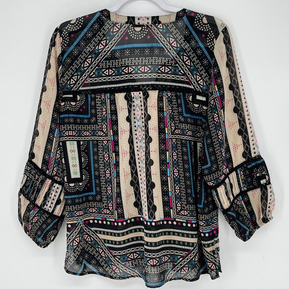 Democracy Womens M Boho Whimsigoth Witchy Tribal Print Crochet Festival Blouse - Picture 6 of 8